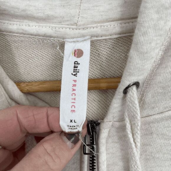 Daily Practice Beige Long Sleeve Puff Shoulder Full Zip Hoodie Jacket Medium - Picture 4 of 9